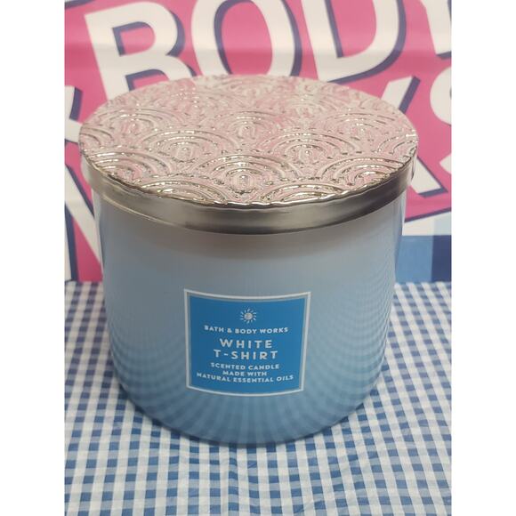 BBW White T-Shirt Large 3 Wick Candle Clean Home Fragrance Decor - Picture 1 of 2